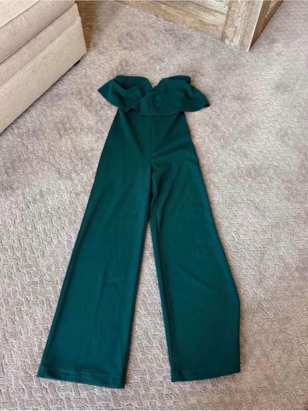 Lulu's Forest Green Off-Shoulder Wide-Leg Jumpsuit